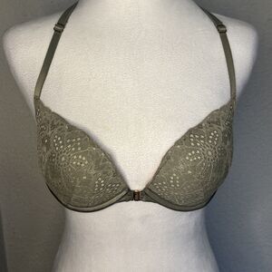 Victoria’s Secret Pink Date Push Up Btw Green With Racer Back Lace Size 36B